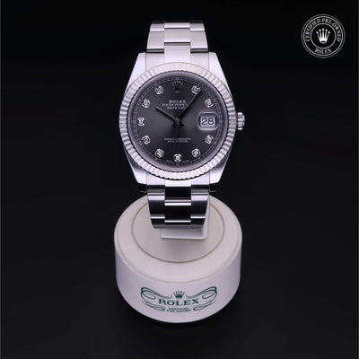 Rolex Certified Pre-owned Datejust M126334-0005 front on black background