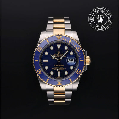 Rolex Certified Pre-owned Submariner M116613LB-0005 front on black background