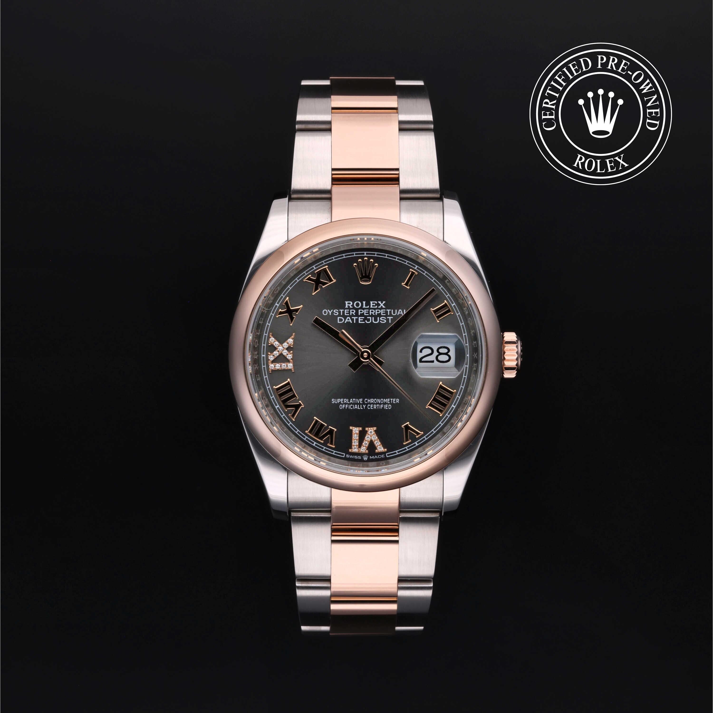Rolex Certified Pre-owned Datejust M126201-0024 front on black background