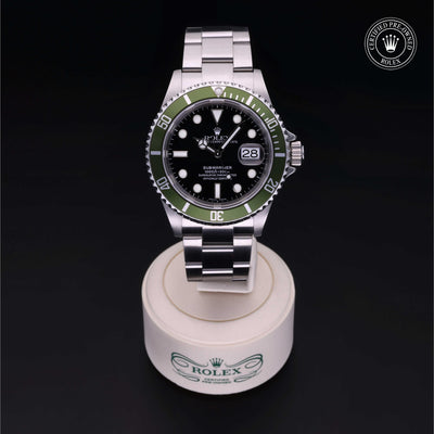 Rolex Certified Pre-owned Submariner M16610LV-0002 front on black background