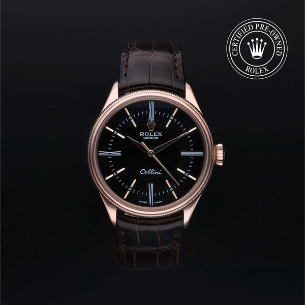 Rolex Certified Pre-owned Cellini M50505-0005 front on black background