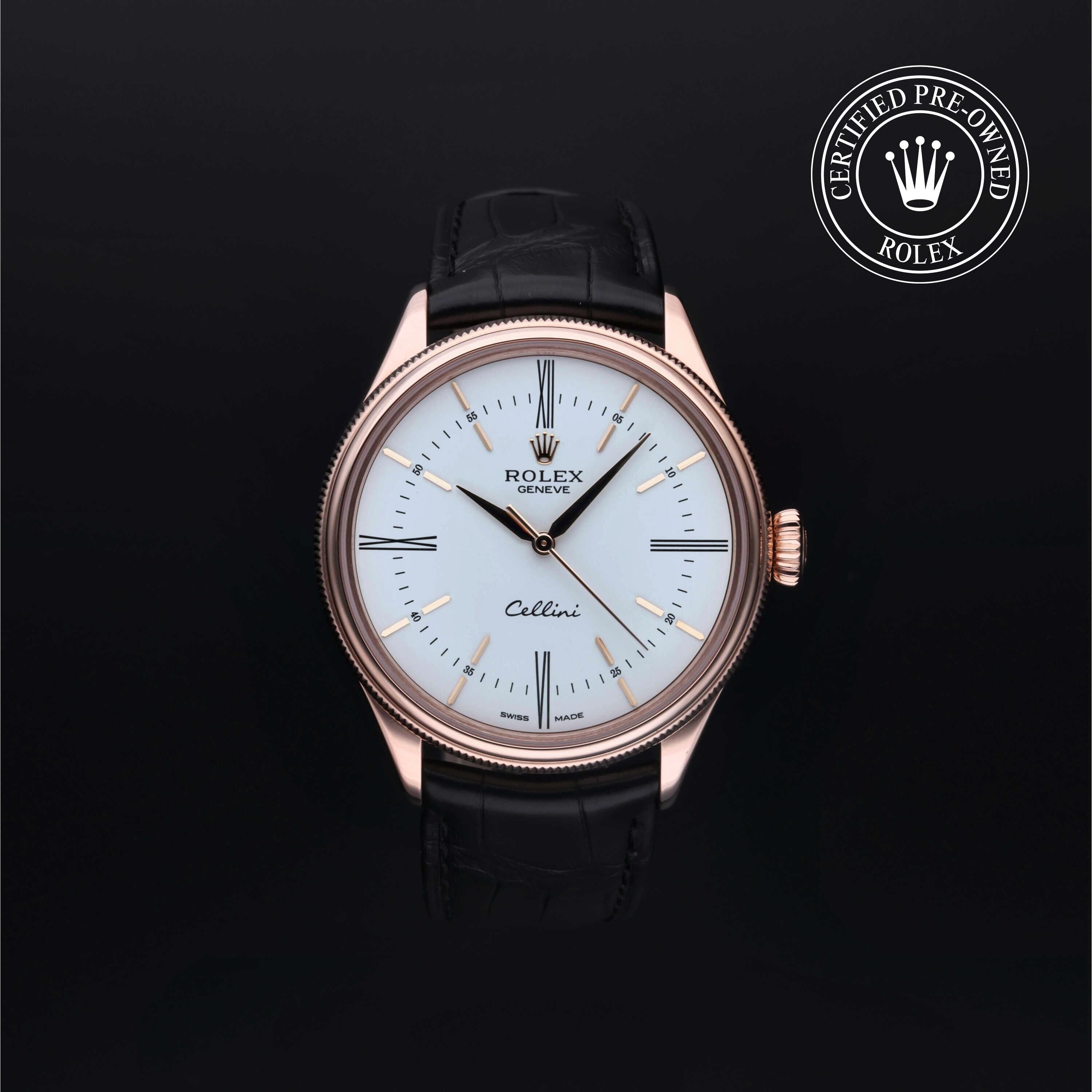Rolex Certified Pre-owned Cellini M50505-0006 front on black background