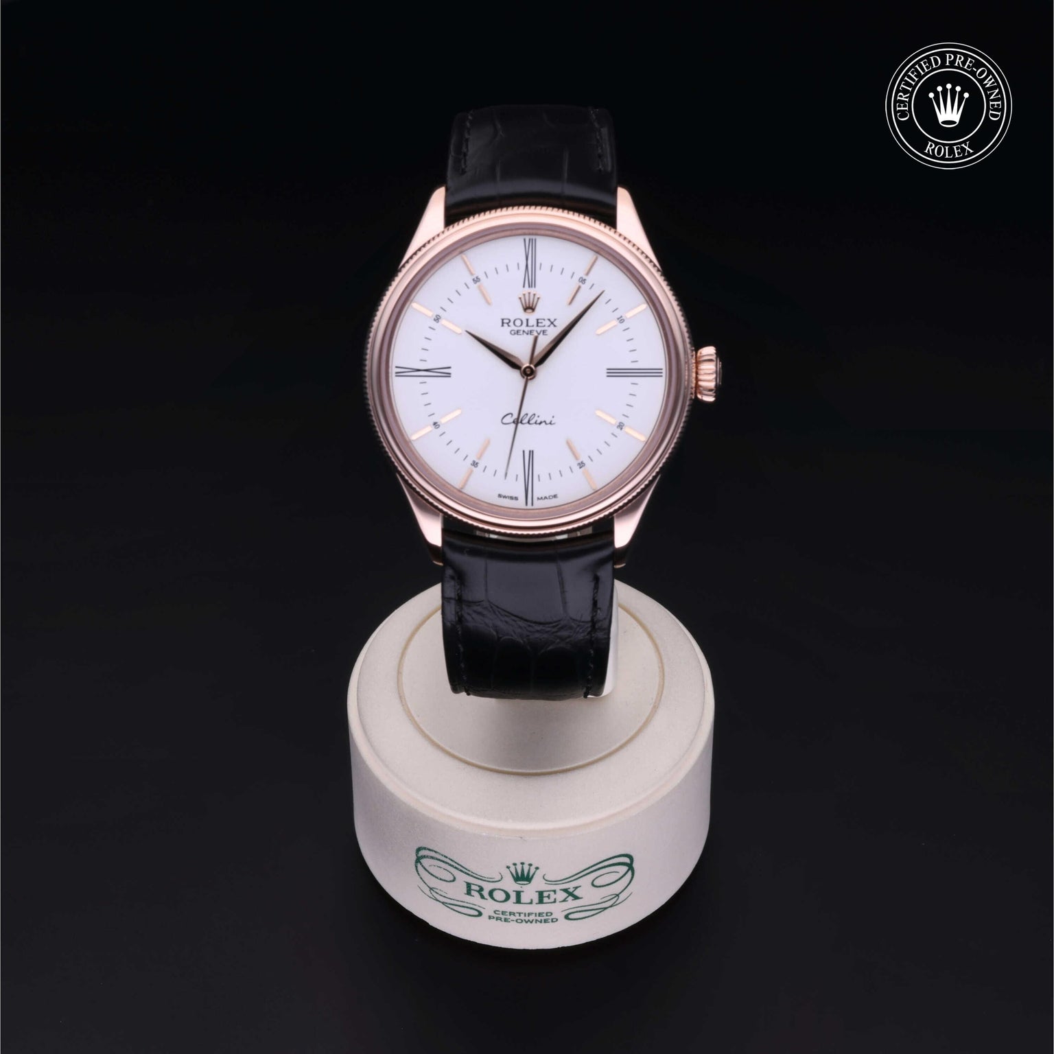 Rolex Certified Pre-owned Cellini M50505-0006 front on black background
