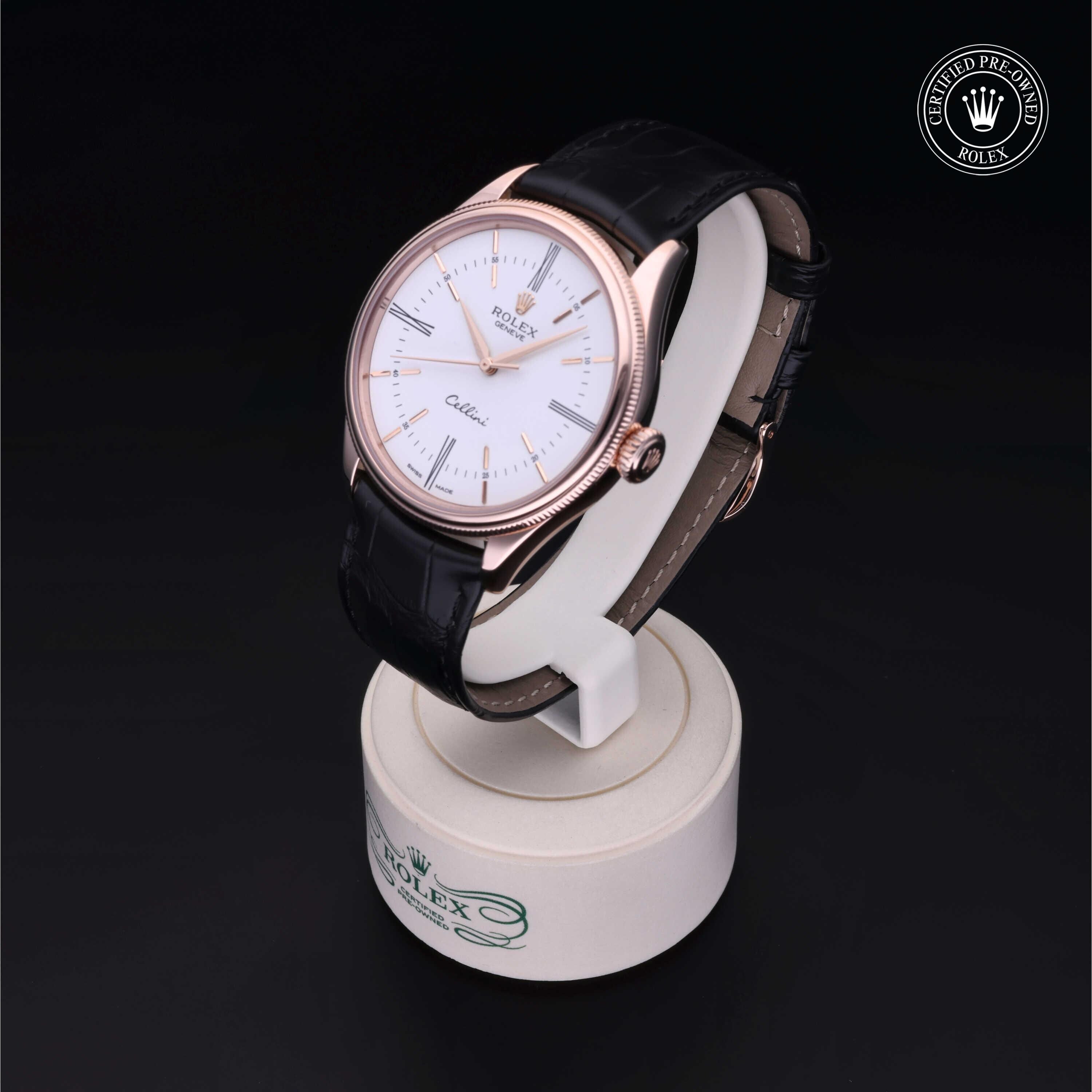 Rolex Certified Pre-owned Cellini M50505-0006 front on black background