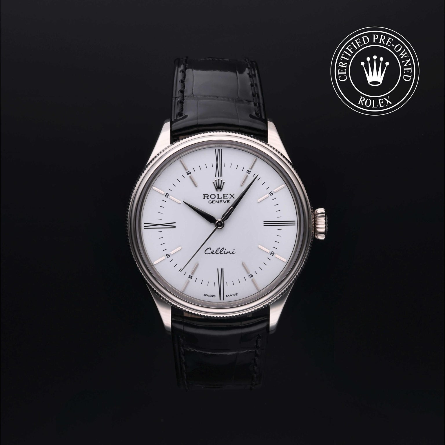 Rolex Certified Pre-owned Cellini M50509-0005 front on black background