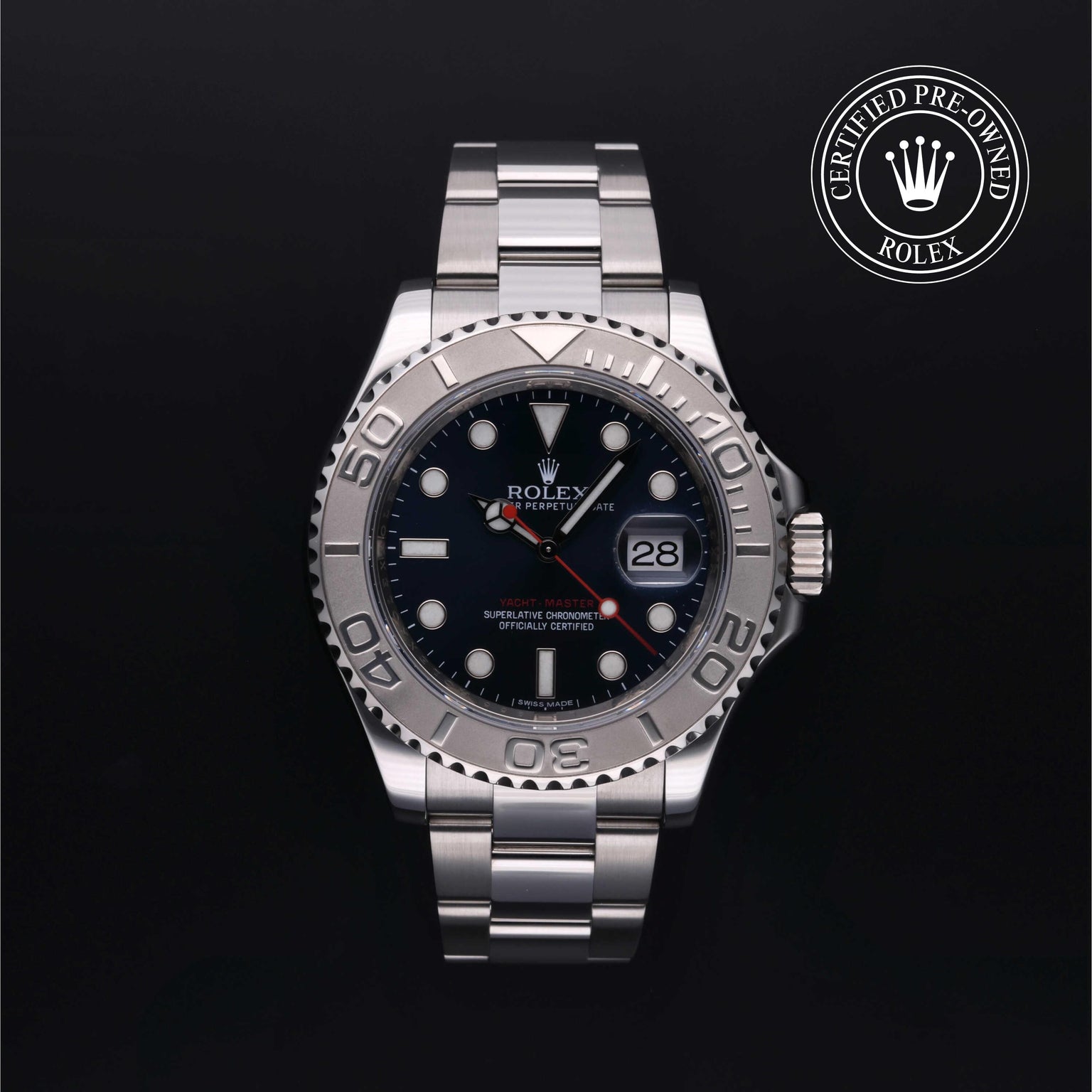 Rolex Certified Pre-owned Yacht-Master M116622-0001 front on black background