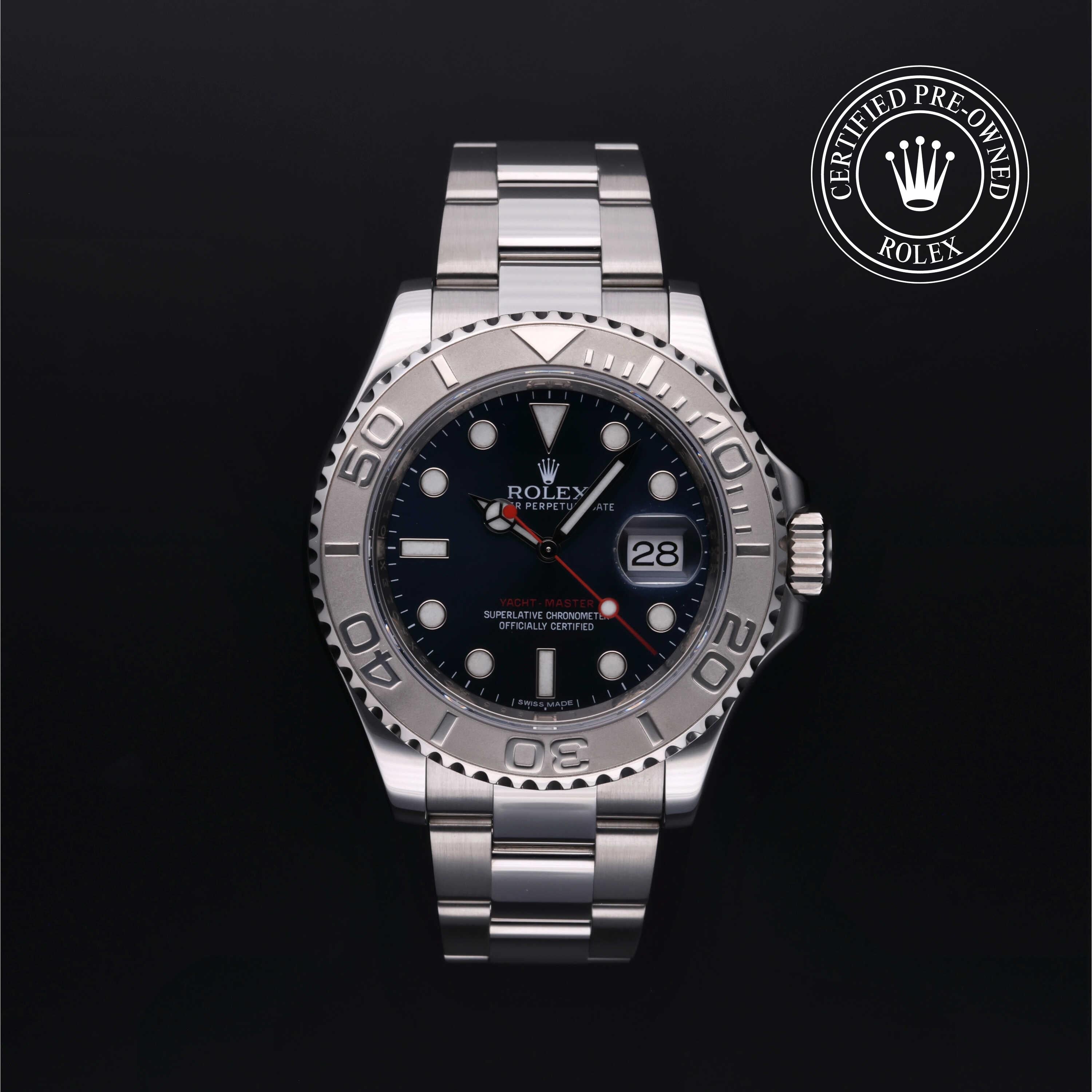 Rolex Certified Pre-owned Yacht-Master M116622-0001 front on black background