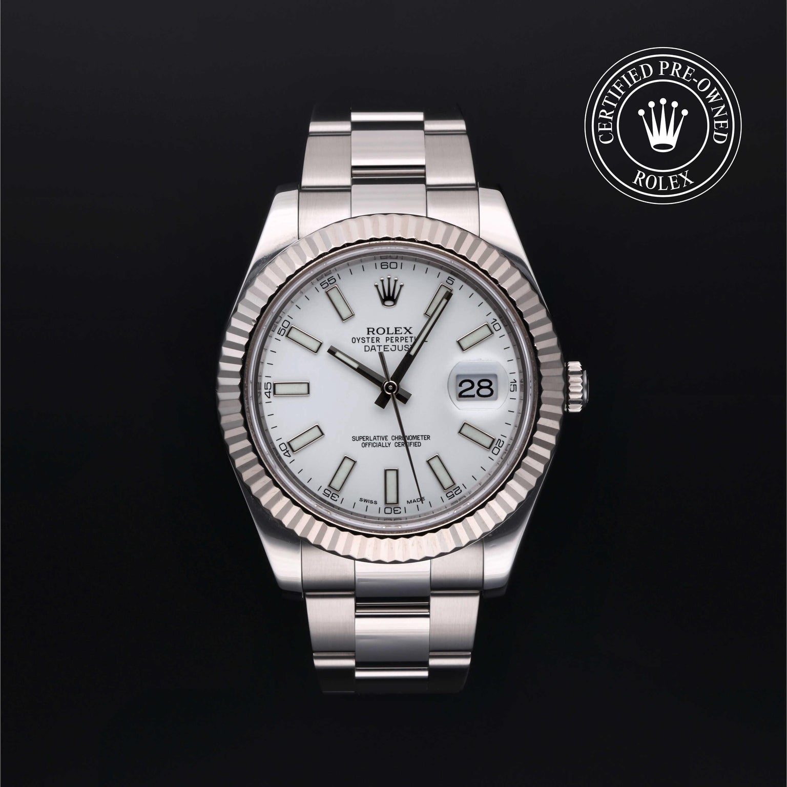Rolex Certified Pre-owned Datejust M116334-0006 front on black background