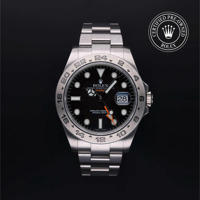 Rolex Certified Pre-owned Explorer M216570-0002 front on black background