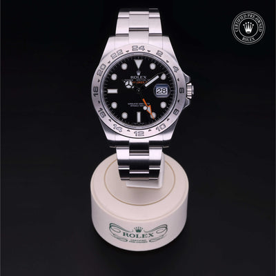 Rolex Certified Pre-owned Explorer M216570-0002 front on black background