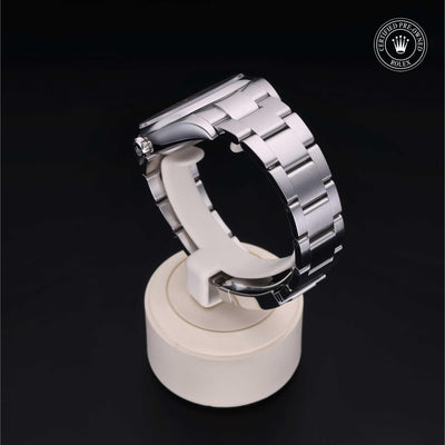 Rolex Certified Pre-owned Oyster Perpetual M114300-0003 front on black background