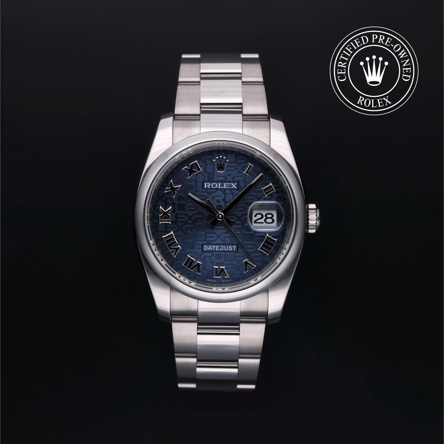 Rolex Certified Pre-owned Datejust M116200-0081 front on black background