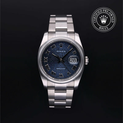 Rolex Certified Pre-owned Datejust M116200-0081 front on black background