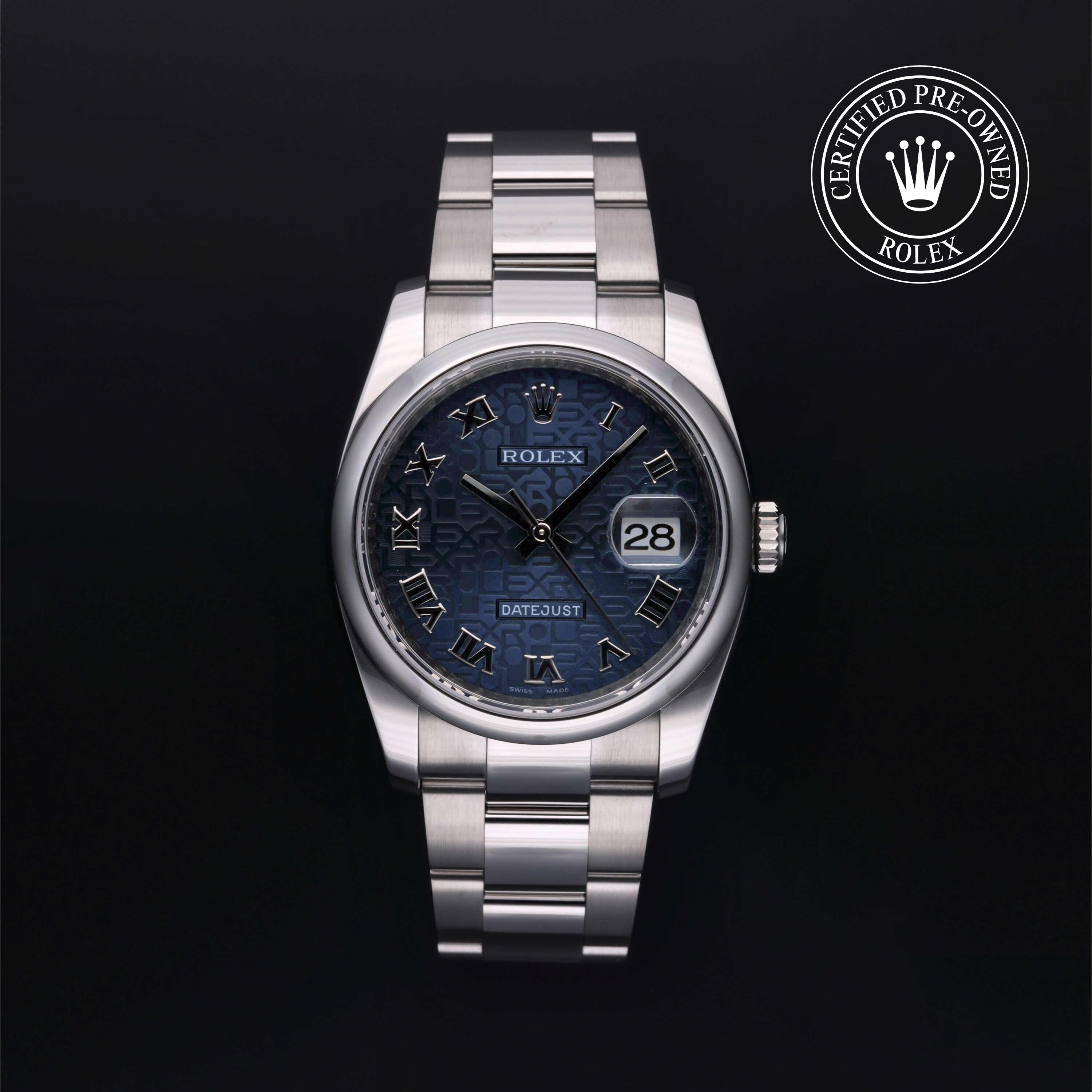 Rolex Certified Pre-owned Datejust M116200-0081 front on black background