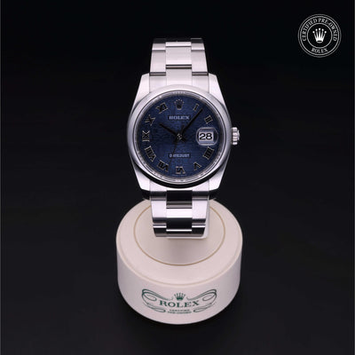 Rolex Certified Pre-owned Datejust M116200-0081 front on black background