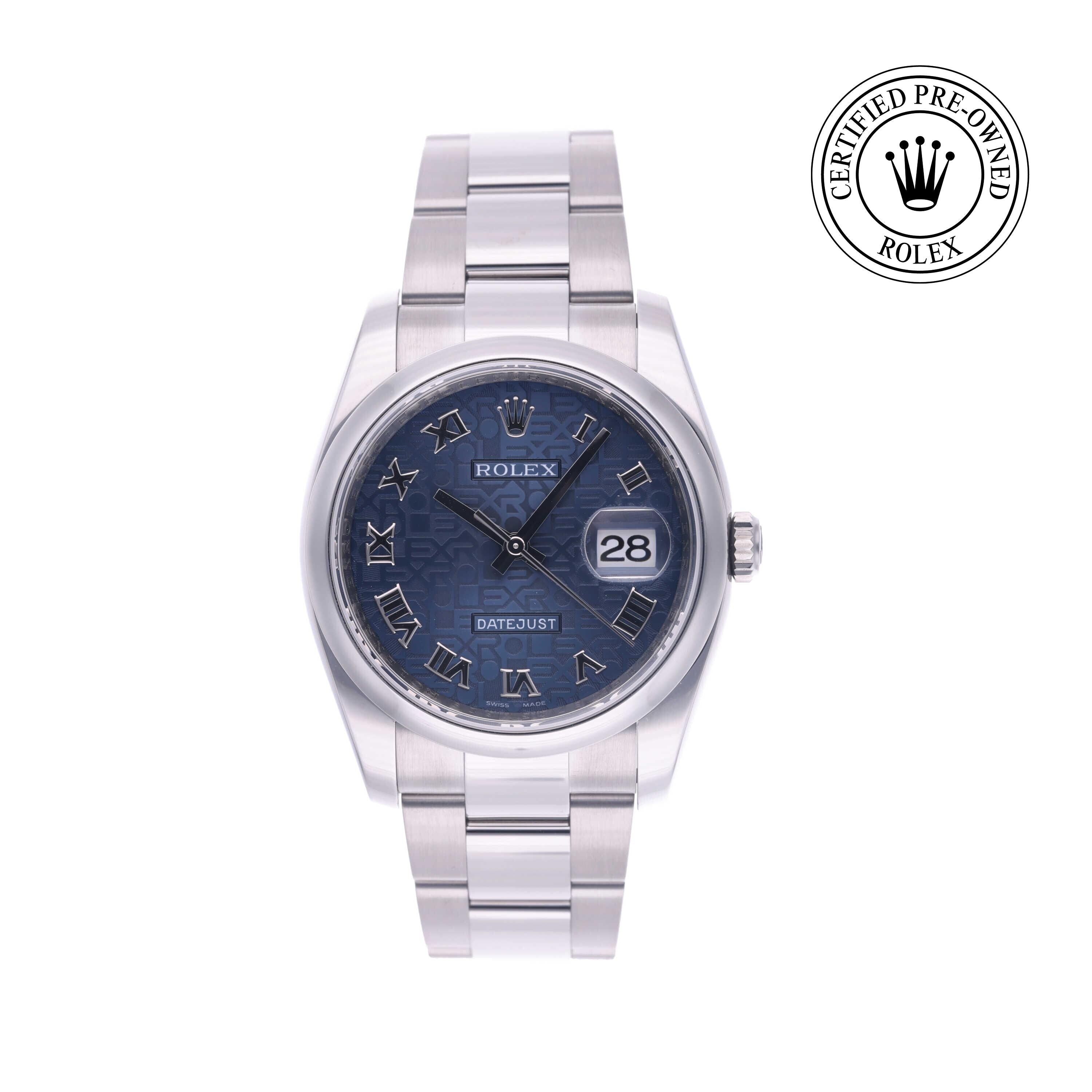 Rolex Certified Pre-owned Datejust M116200-0081 front on white background