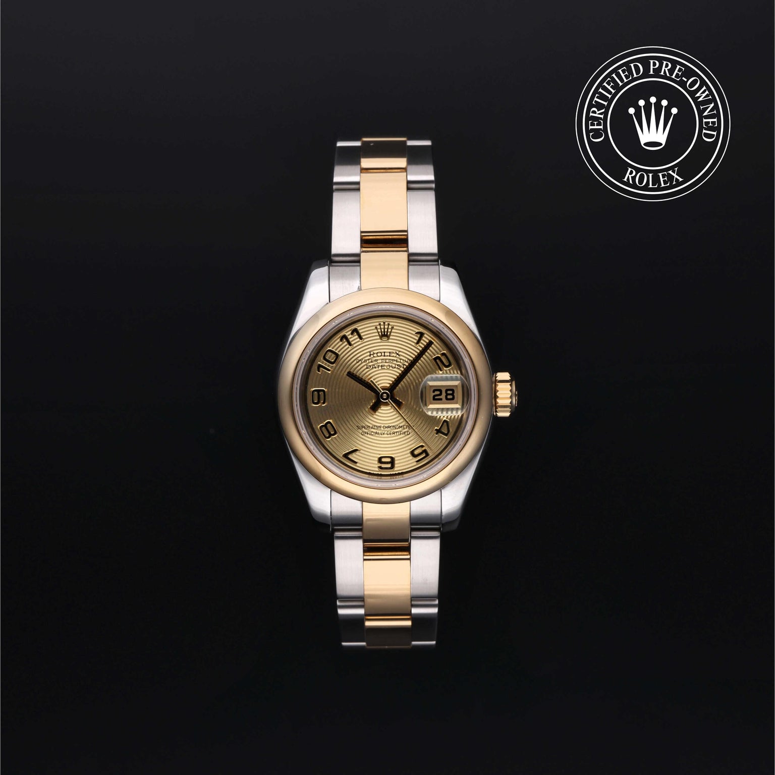 Rolex Certified Pre-owned Lady Datejust M179163-0083 front on black background