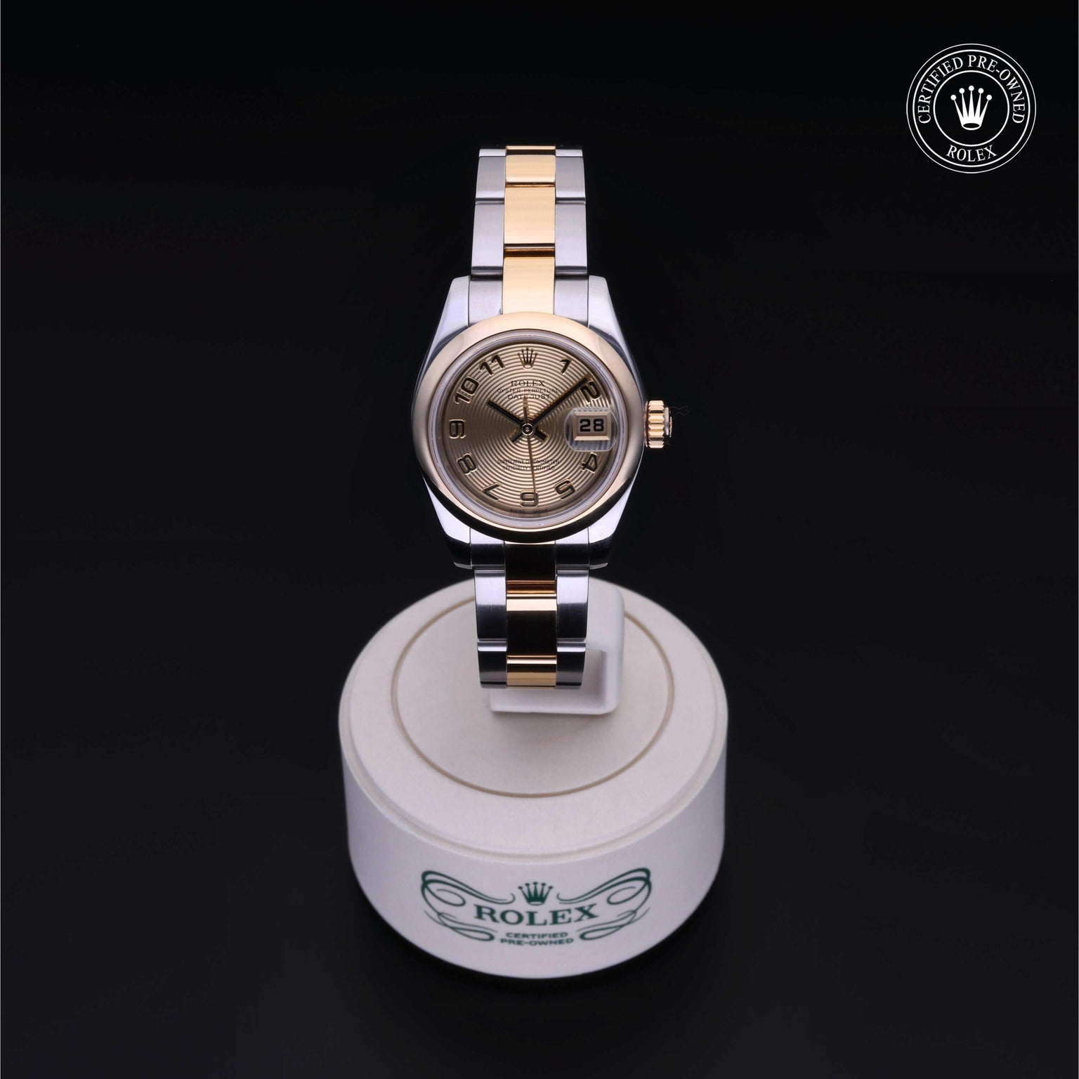 Rolex Certified Pre-owned Lady Datejust M179163-0083 front on black background