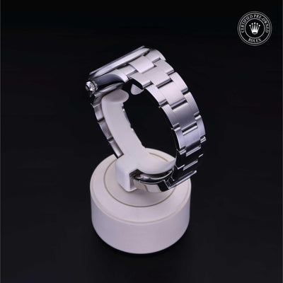 Rolex Certified Pre-owned Oyster Perpetual M124200-0003 front on black background