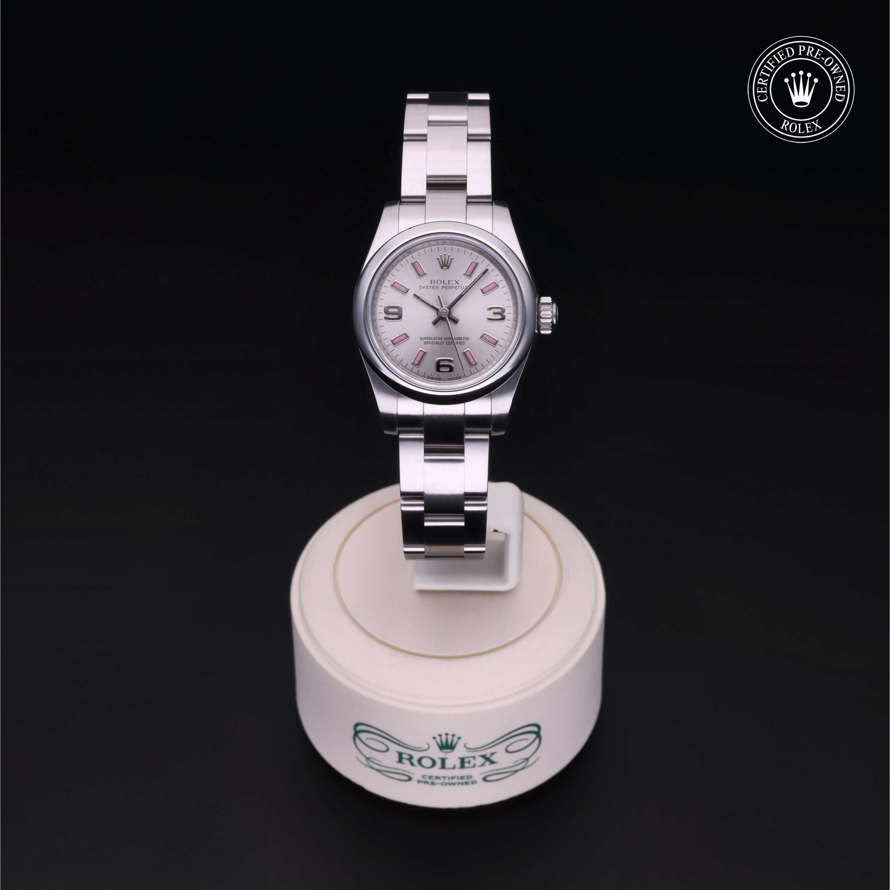 Rolex Certified Pre-owned Oyster Perpetual M176200-0001 front on black background