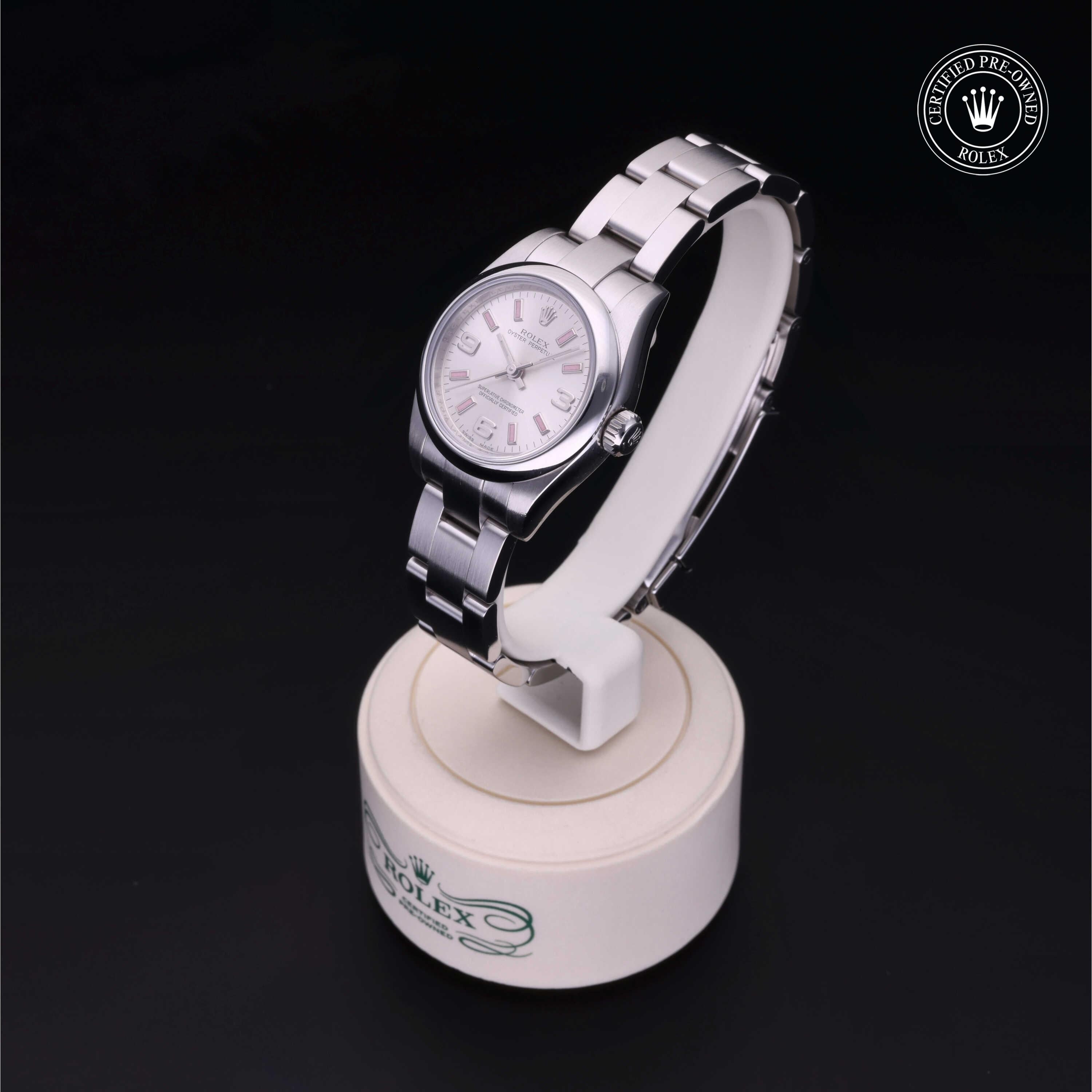 Rolex Certified Pre-owned Oyster Perpetual M176200-0001 front on black background