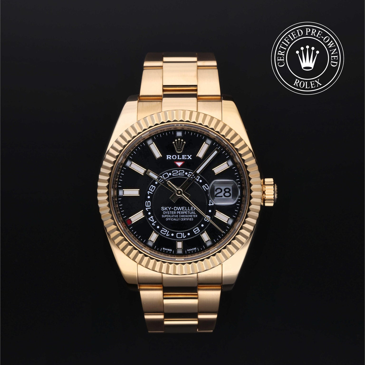 Rolex Certified Pre-owned Sky-Dweller M326938-0004 front on black background