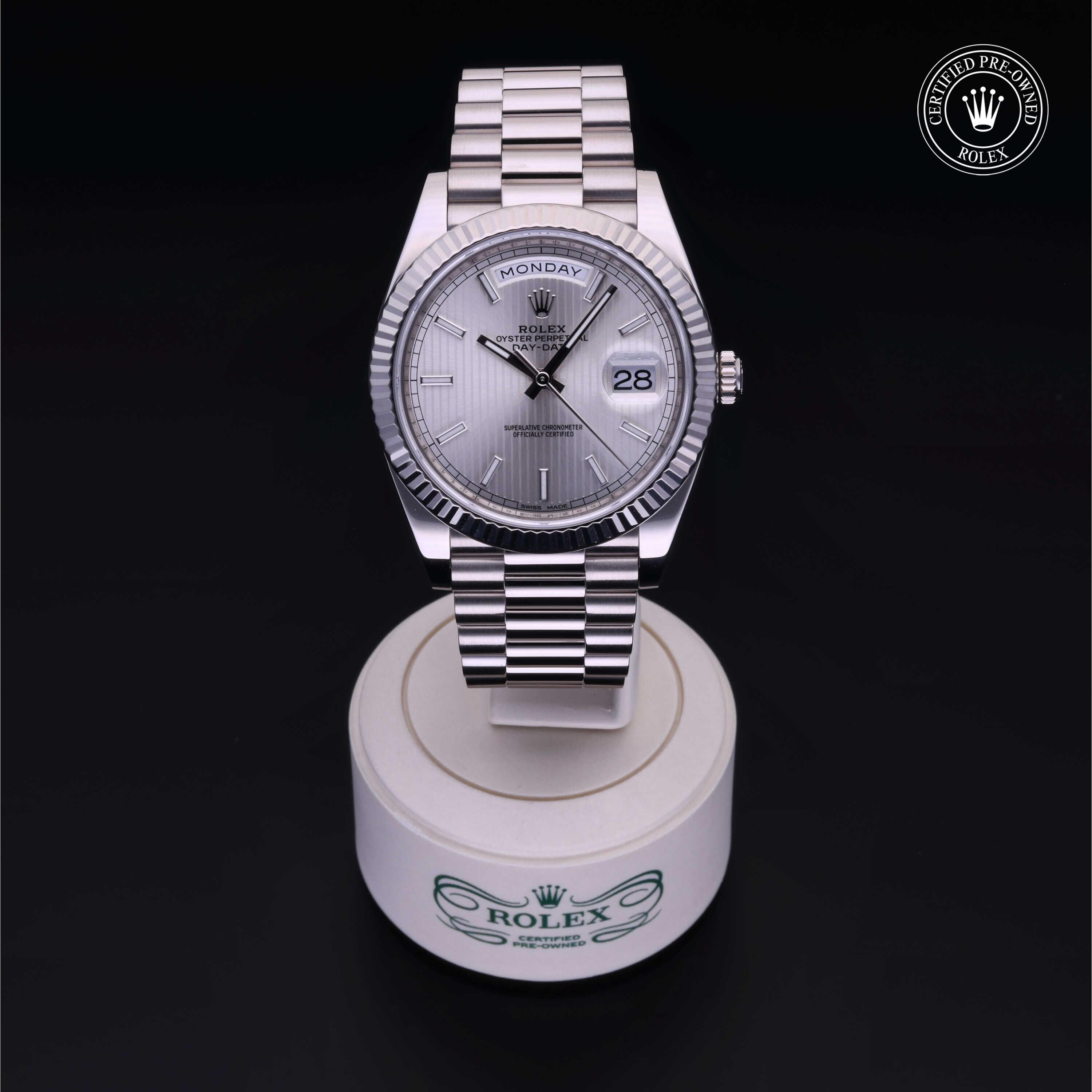 Rolex Certified Pre-owned Day-date M228239-0001 front on black background