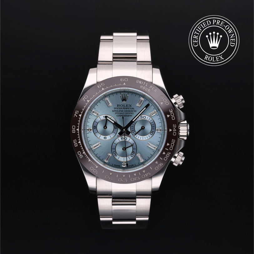 Rolex Certified Pre-owned Daytona M116506-0002 front on black background
