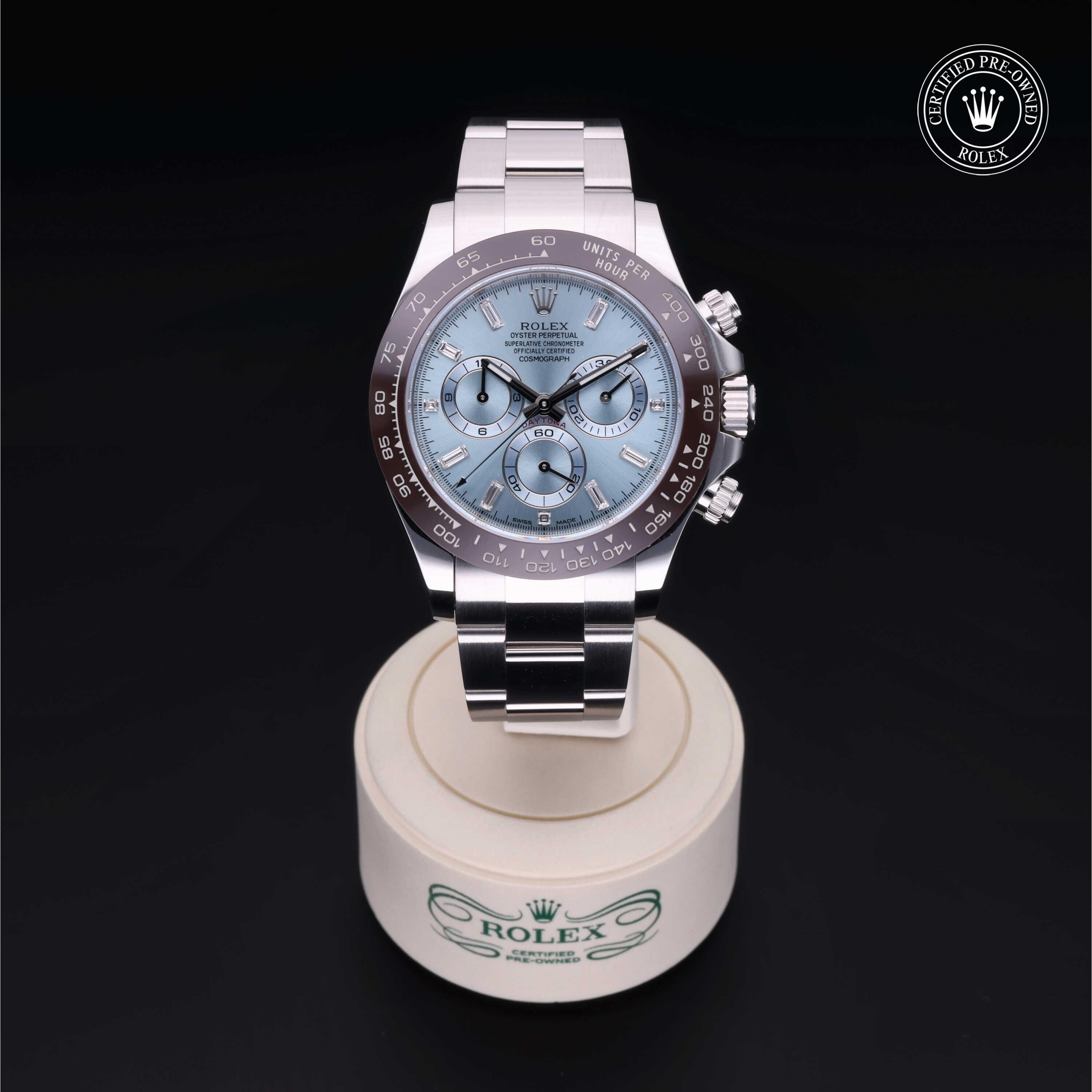 Rolex Certified Pre-owned Daytona M116506-0002 front on black background