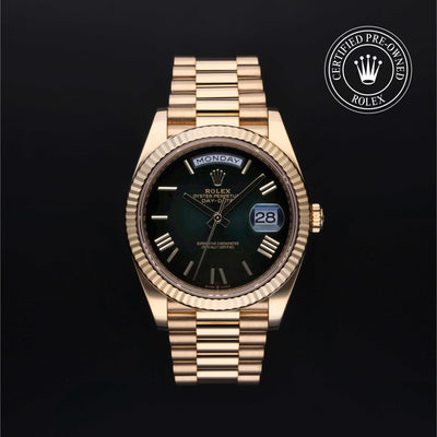 Rolex Certified Pre-owned Day-date M228238-0007 front on black background