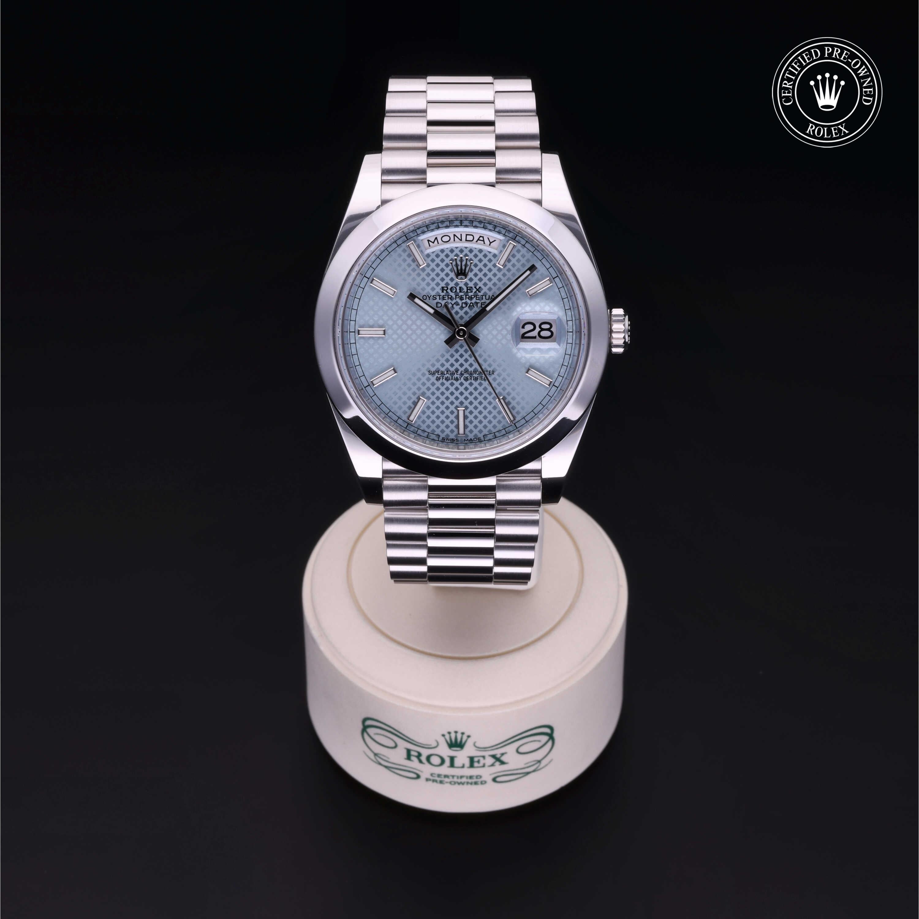 Rolex Certified Pre-owned Day-date M228206-0004 front on black background