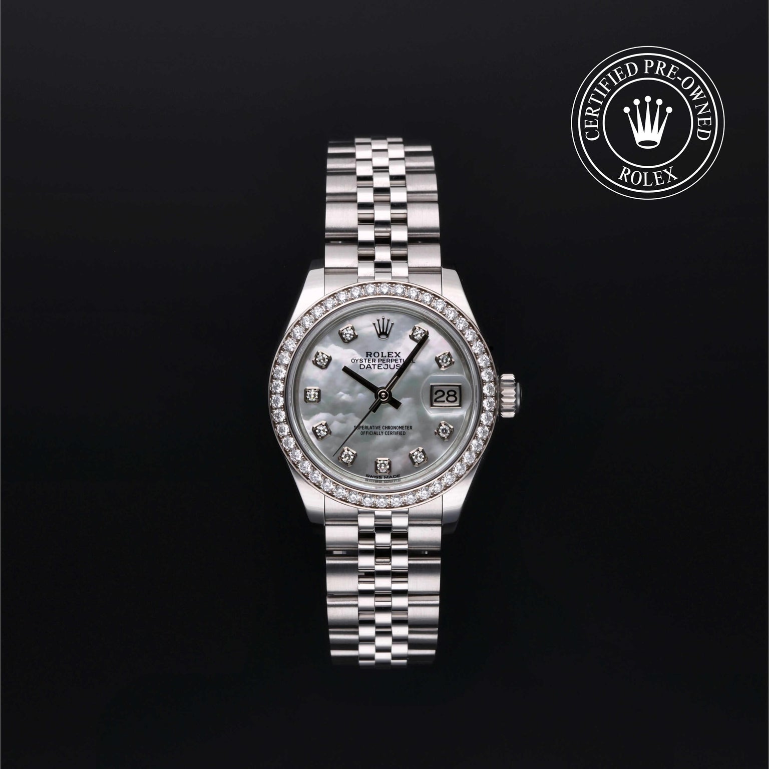 Rolex Certified Pre-owned Lady Datejust M279384RBR-0011 front on black background