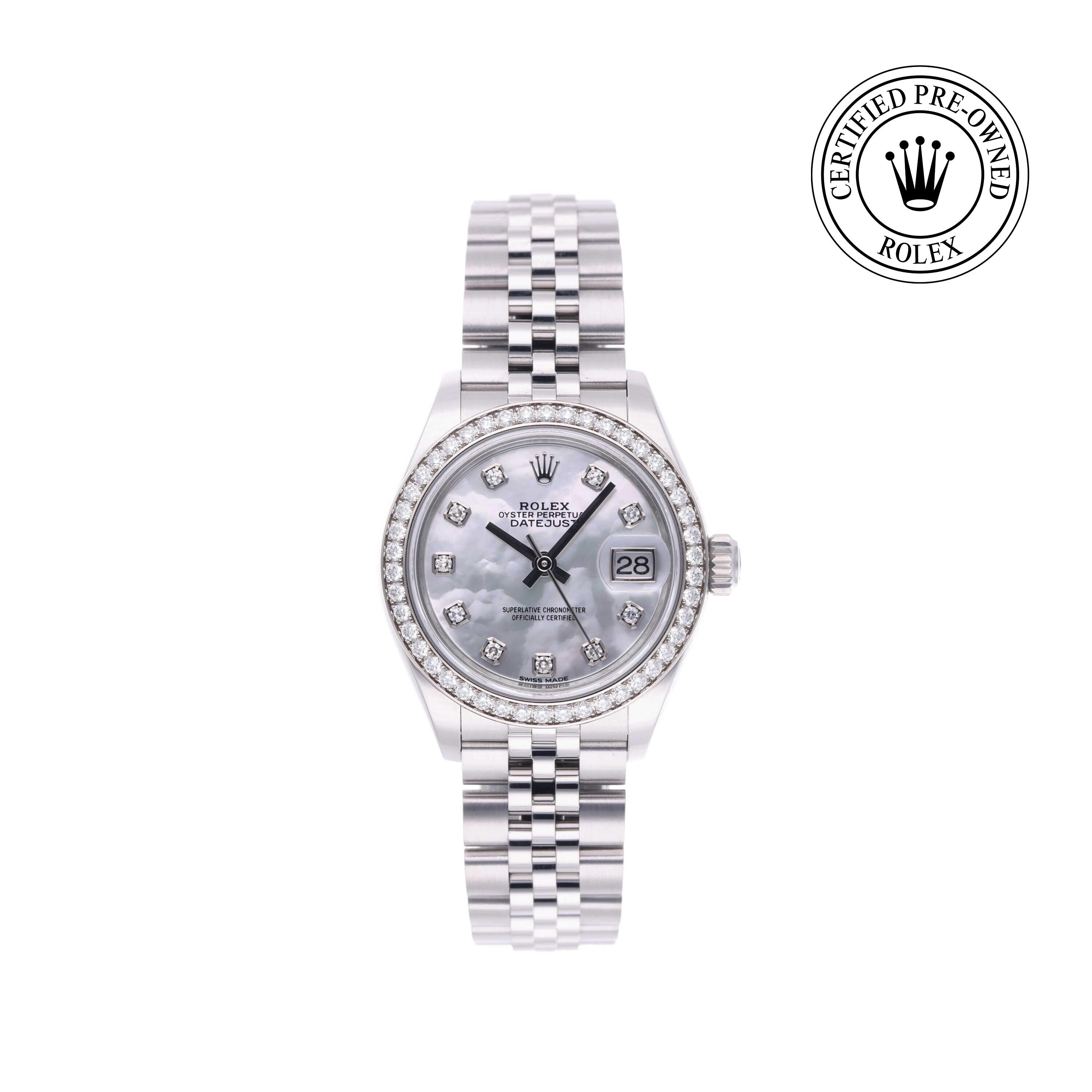 Rolex Certified Pre-owned Lady Datejust M279384RBR-0011 front on white background