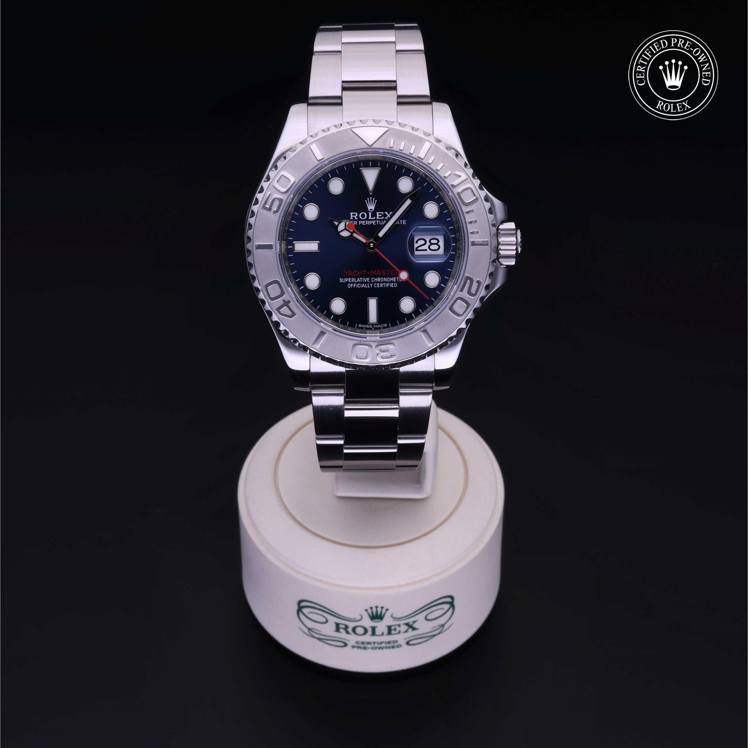 Rolex Certified Pre-owned Yacht-Master M116622-0001 front on black background