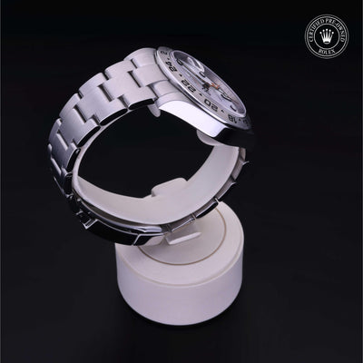 Rolex Certified Pre-owned Explorer M216570-0001 front on black background