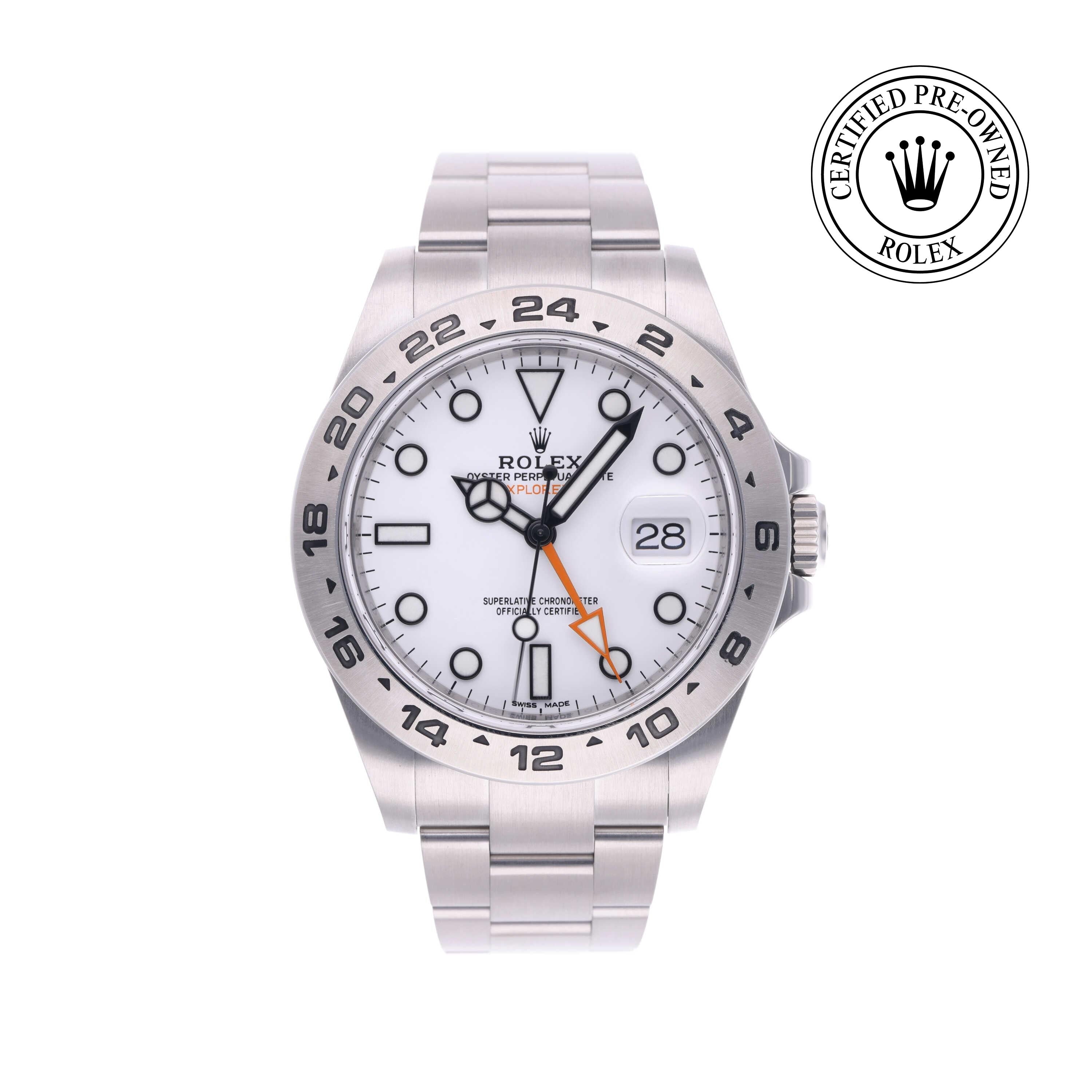 Rolex Certified Pre-owned Explorer M216570-0001 front on white background