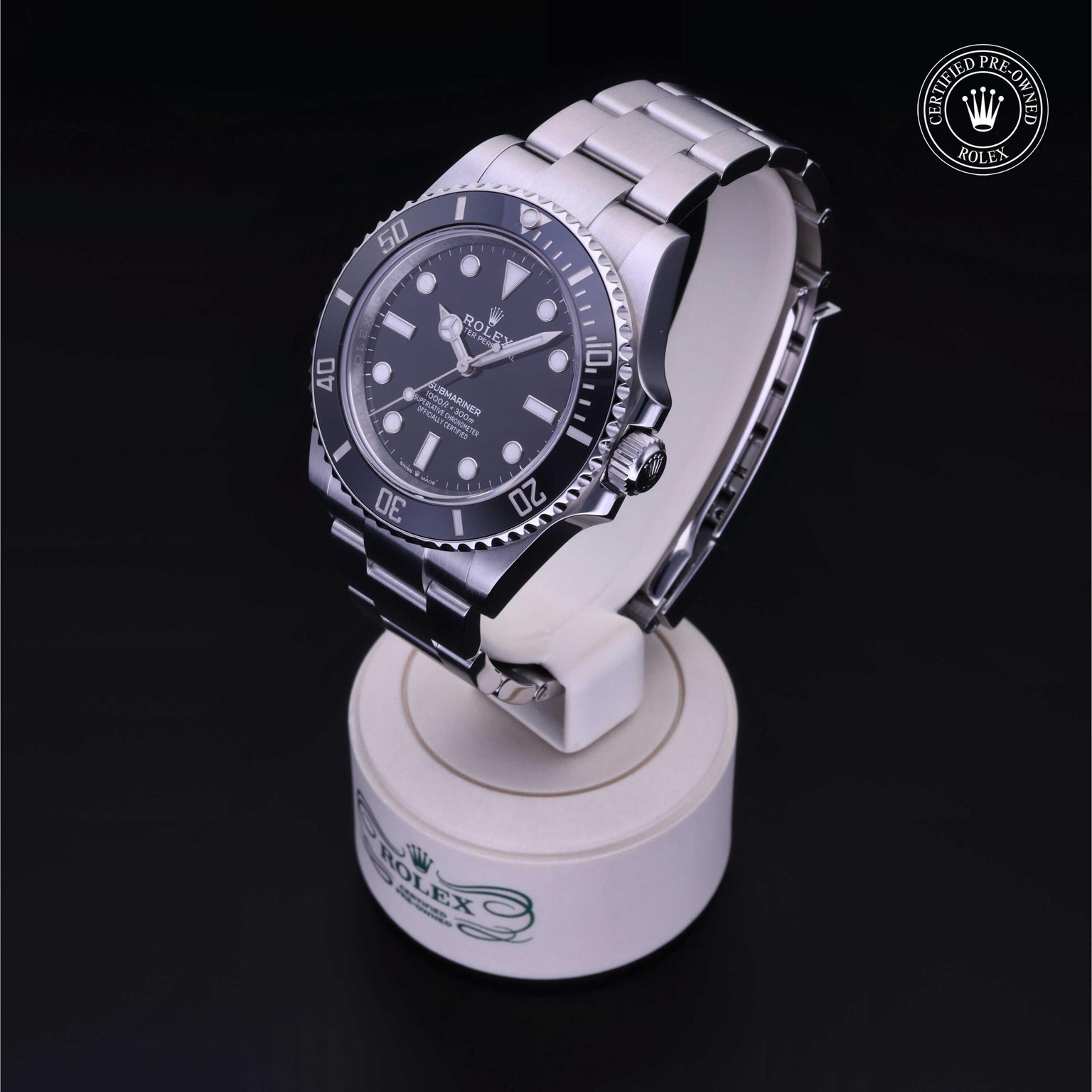 Rolex Certified Pre-owned Submariner M124060-0001 front on black background