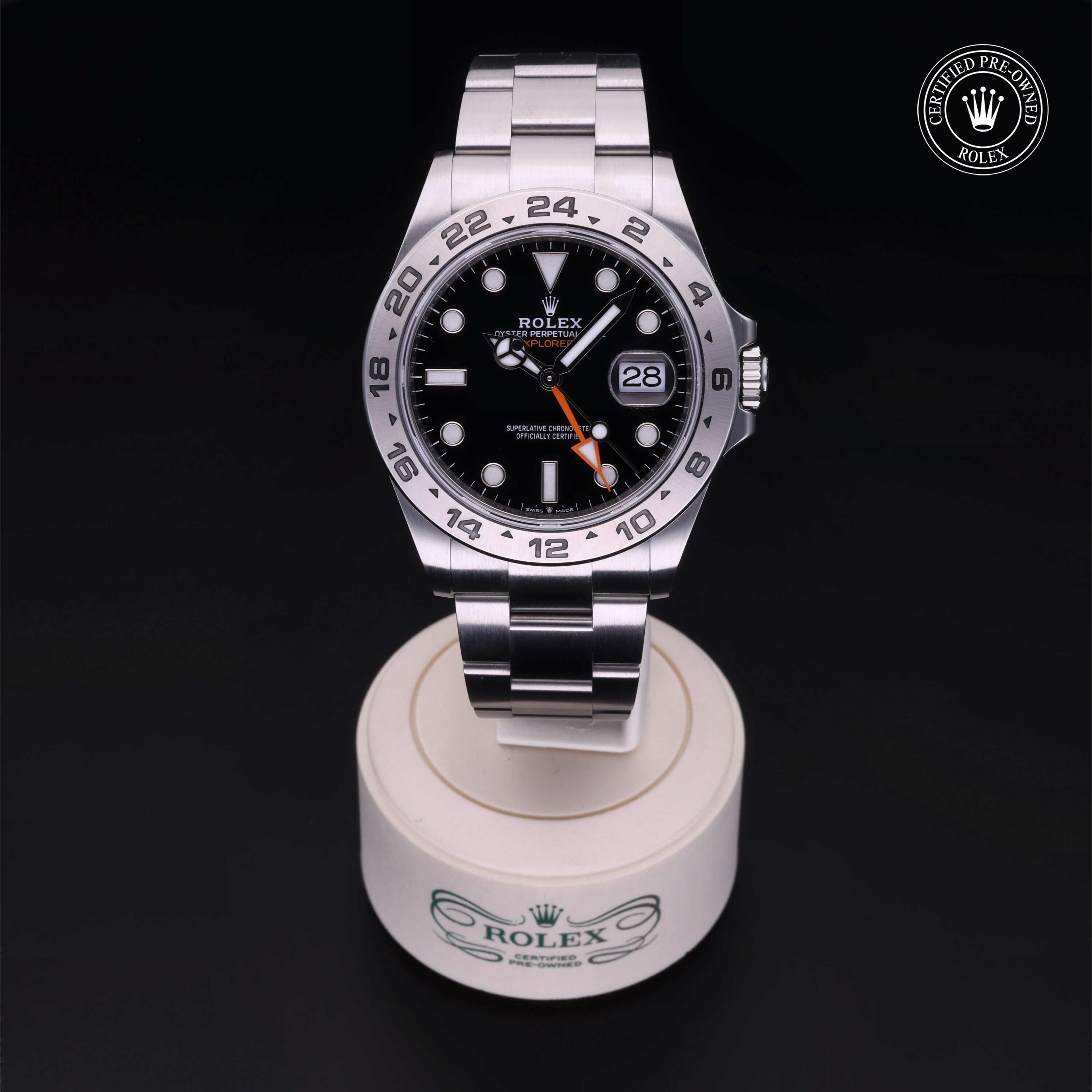 Rolex Certified Pre-owned Explorer M226570-0002 front on black background