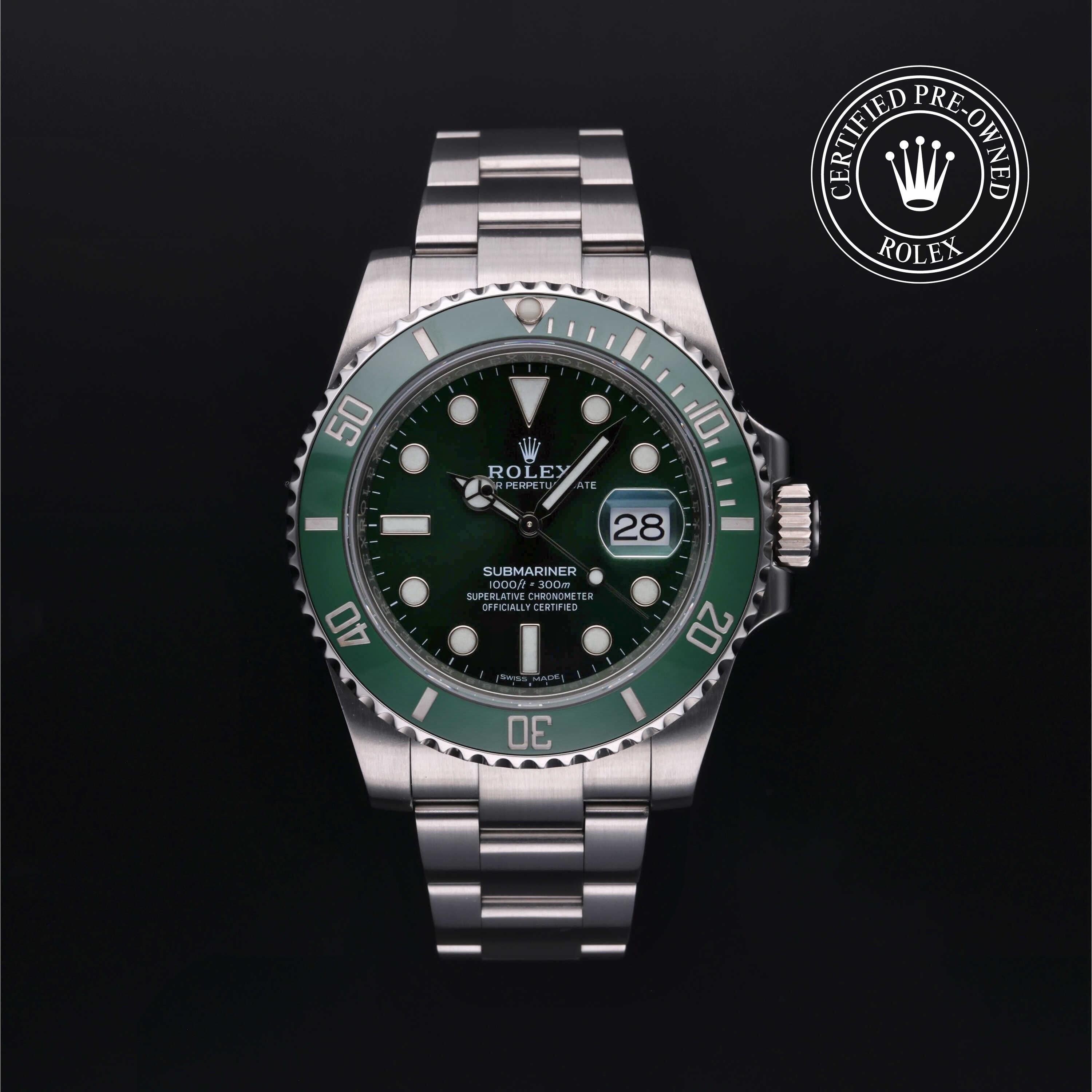 Rolex Certified Pre-owned Submariner M116610LV-0002 front on black background