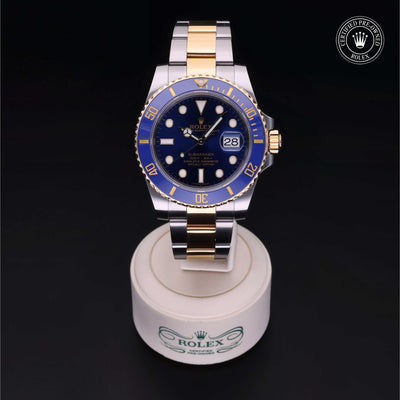 Rolex Certified Pre-owned Submariner M116613LB-0005 front on black background
