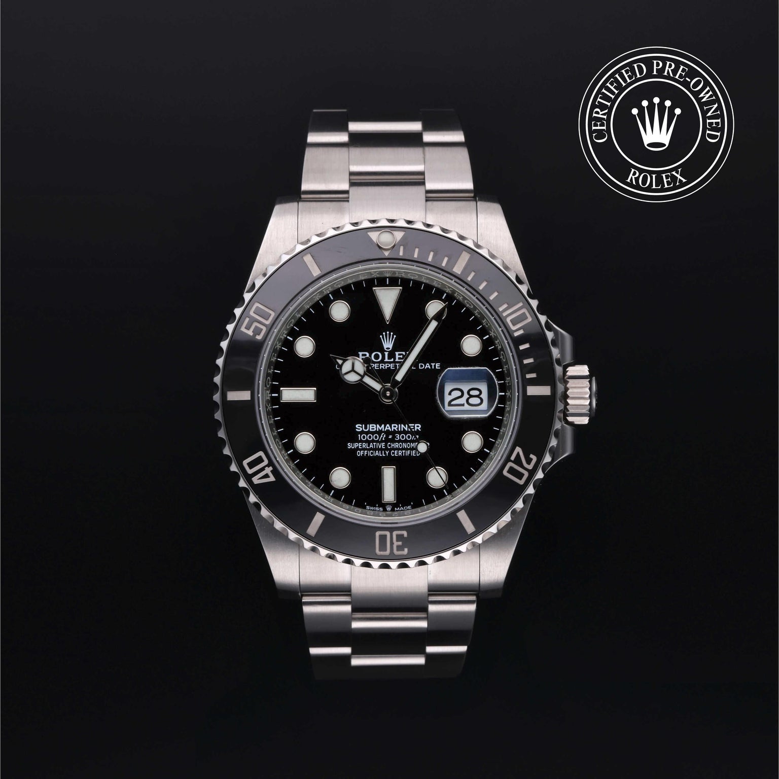 Rolex Certified Pre-owned Submariner M126610LN-0001 front on black background
