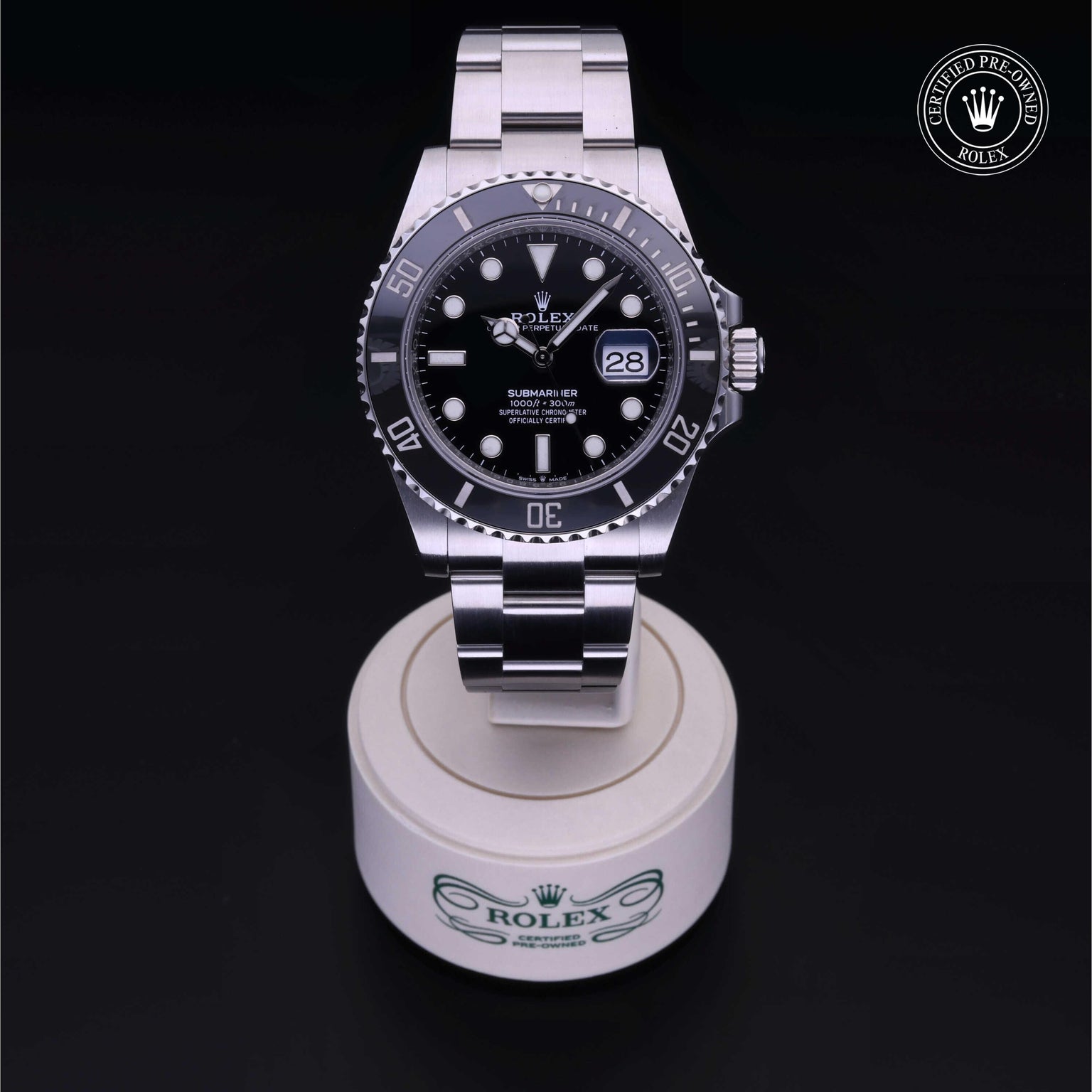 Rolex Certified Pre-owned Submariner M126610LN-0001 front on black background