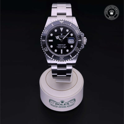 Rolex Certified Pre-owned Submariner M126610LN-0001 front on black background