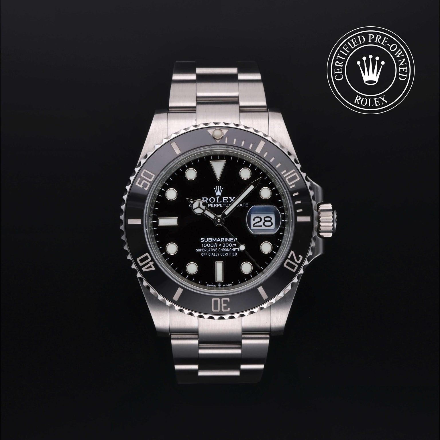 Rolex Certified Pre-owned Submariner M126610LN-0001 front on black background
