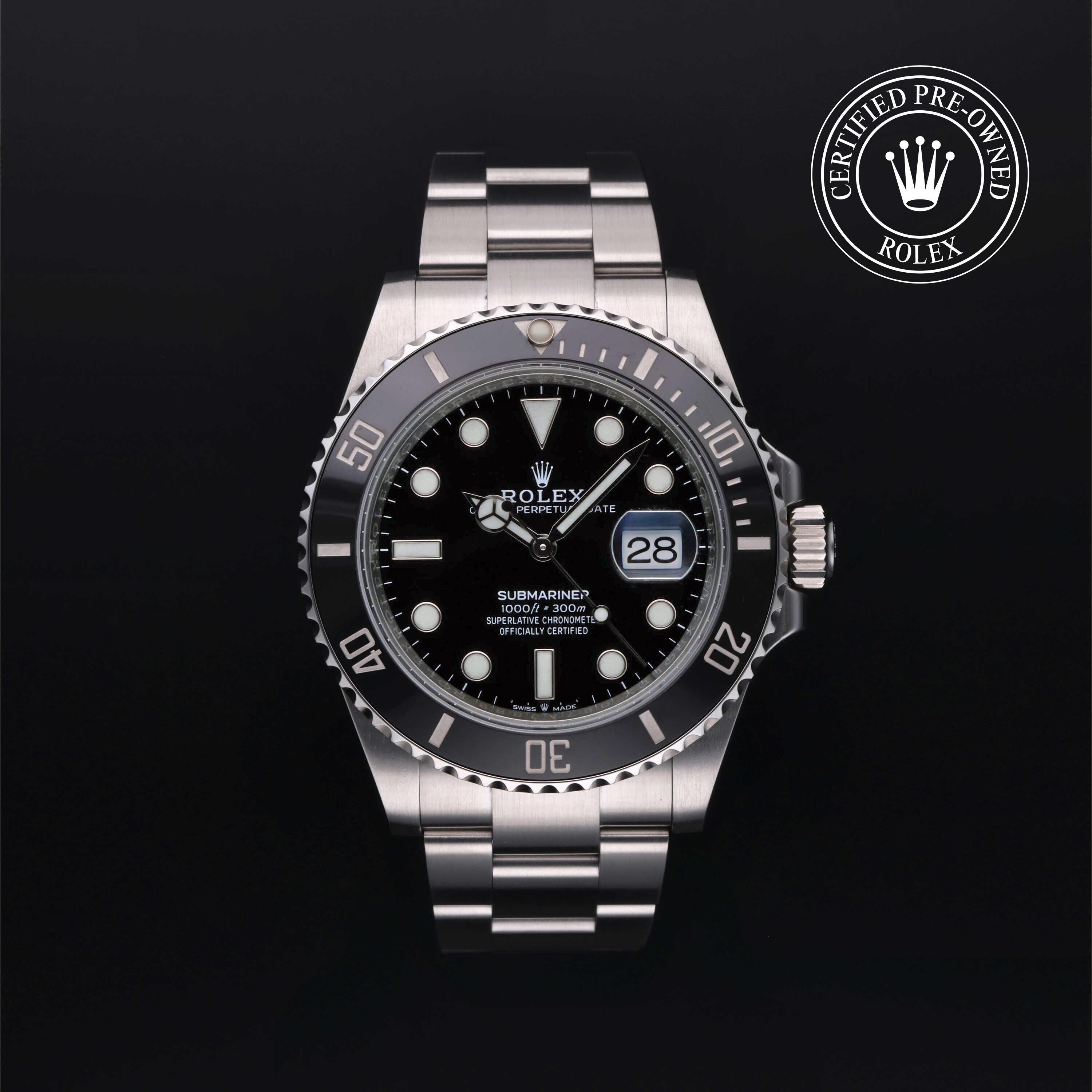 Rolex Certified Pre-owned Submariner M126610LN-0001 front on black background