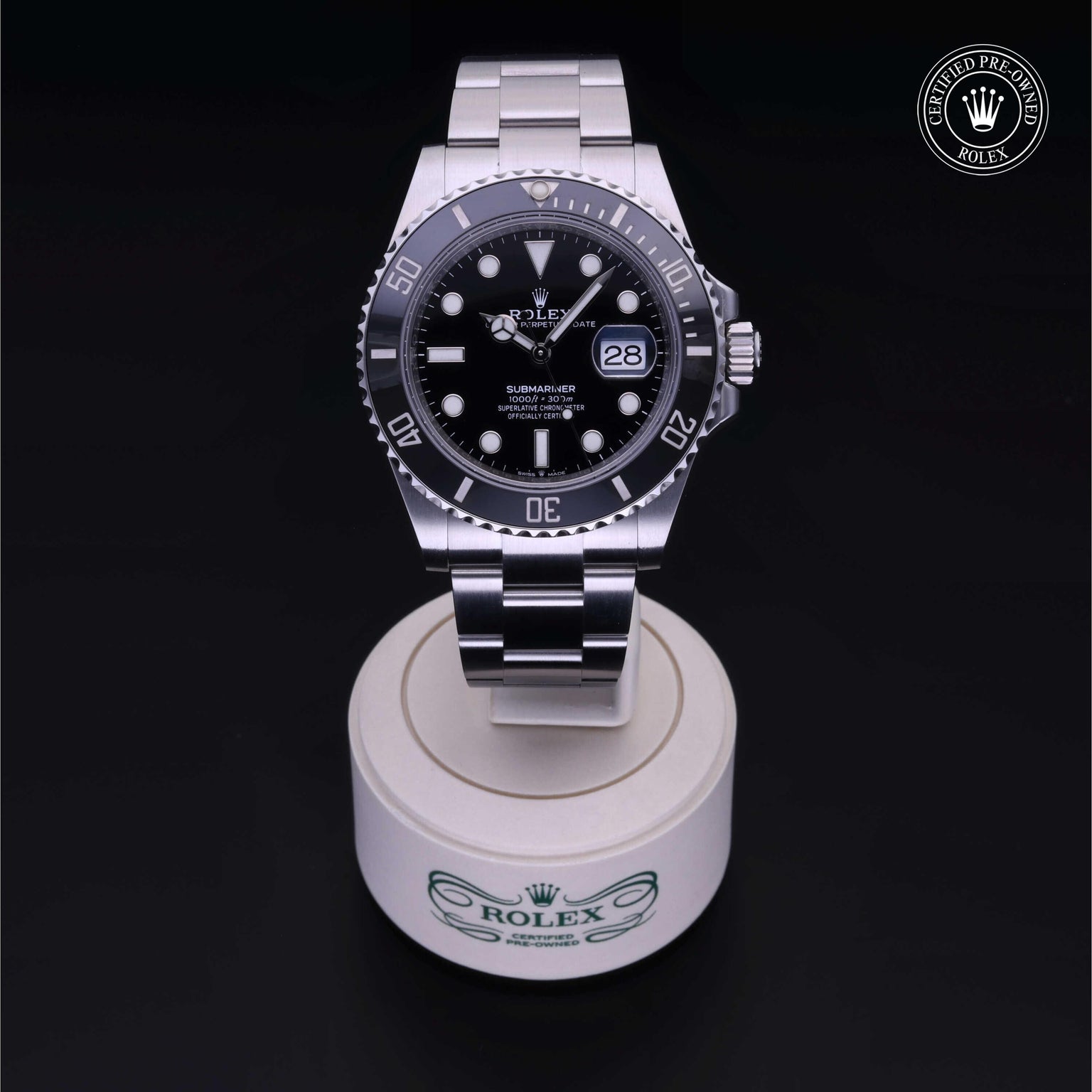 Rolex Certified Pre-owned Submariner M126610LN-0001 front on black background