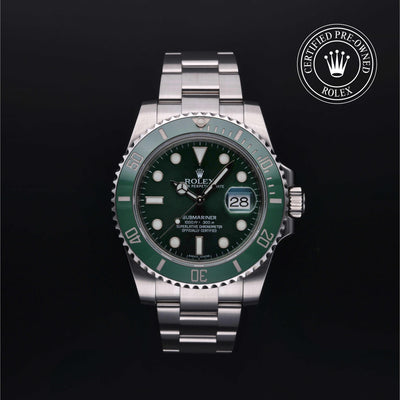 Rolex Certified Pre-owned Submariner M116610LV-0002 front on black background