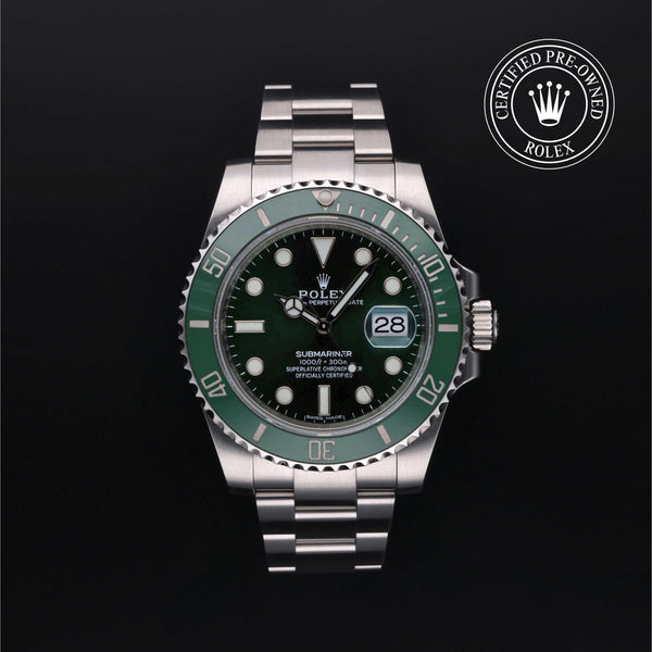 Rolex Certified Pre-owned Submariner M116610LV-0002 front on black background