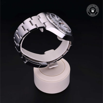 Rolex Certified Pre-owned Explorer M216570-0001 front on black background