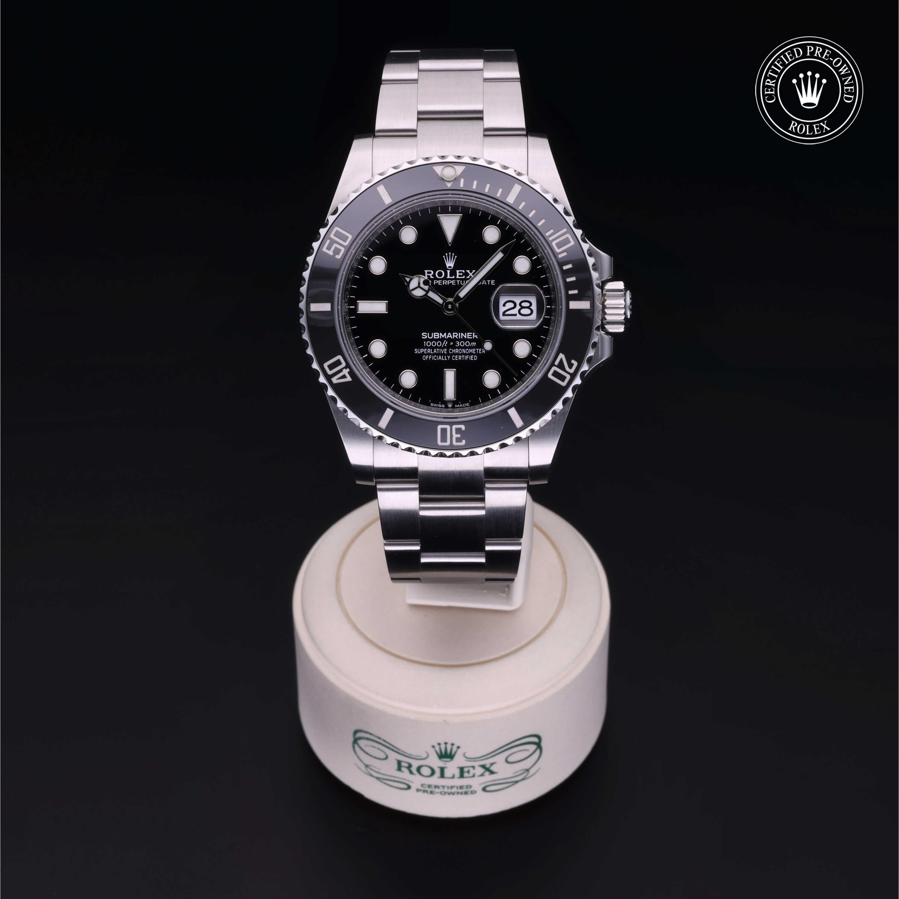 Rolex Certified Pre-owned Submariner M126610LN-0001 front on black background